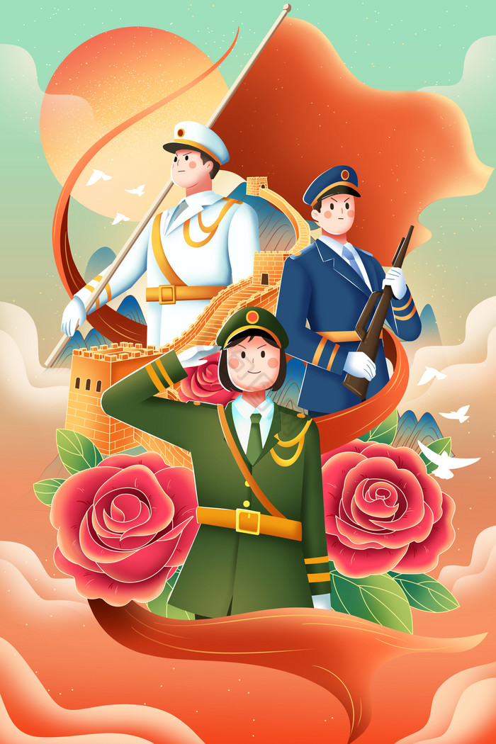 三军仪仗队图片动漫海报，荣耀与力量的展现，三军仪仗队图片动漫海报，荣耀与力量的辉煌展现