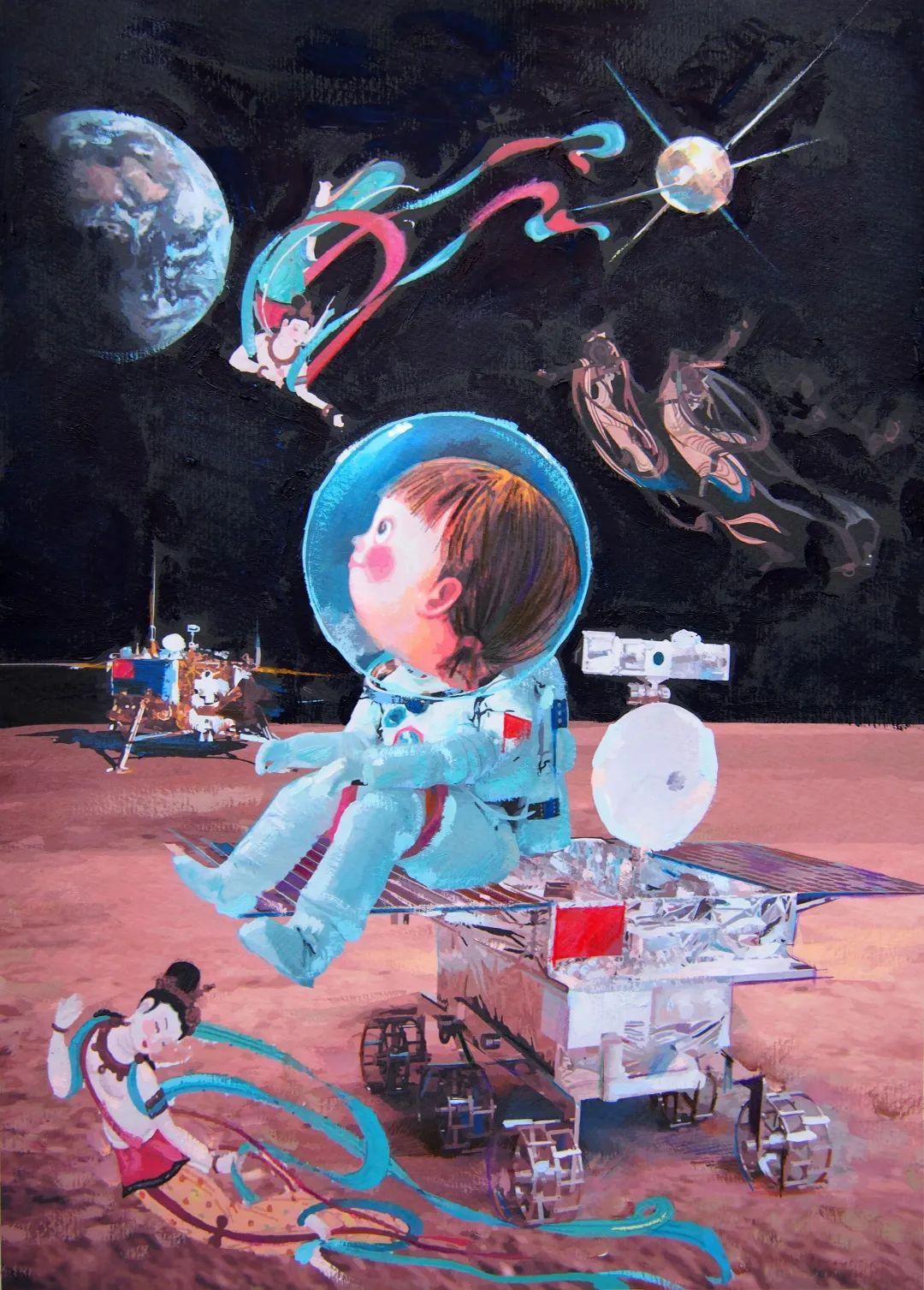 探索航空航天绘画作品，艺术的翅膀与科学的梦想，航空航天绘画作品，艺术之翼承载科学梦想
